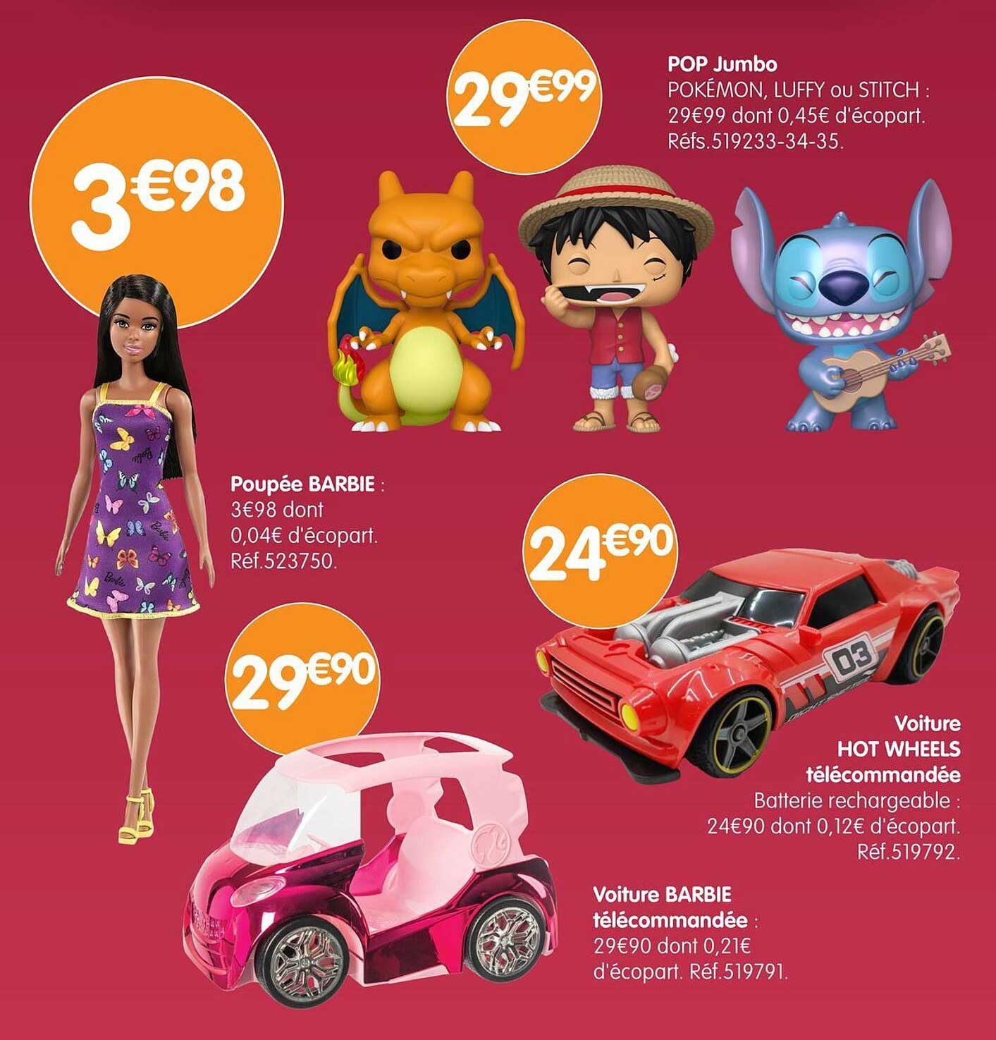 Poupée BARBIE : 3€98 dont 0,04€ d'écopart.