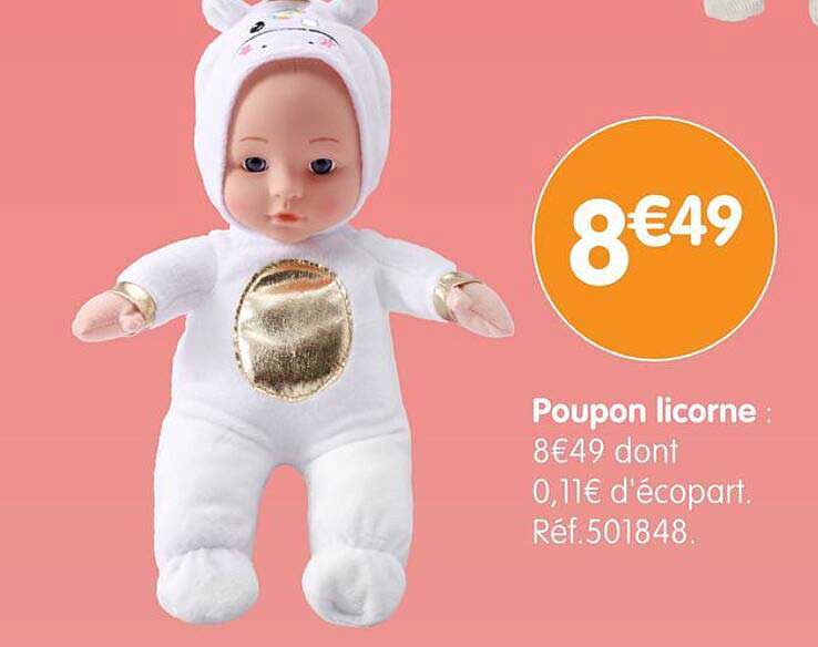 Poupon licorne : 8€49 dont 0,11€ d'écopart.