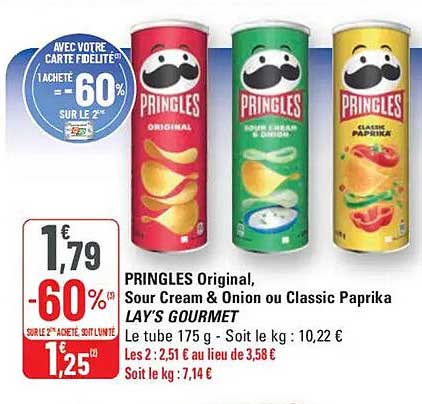 PRINGLES Original, Sour Cream & Onion ou Classic Paprika