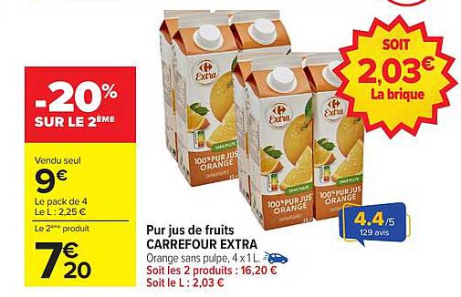 Pur jus de fruits CARREFOUR EXTRA