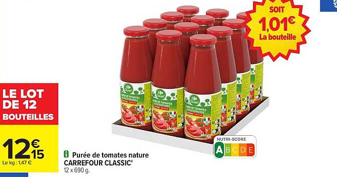 Purée de tomates nature CARREFOUR CLASSIC'