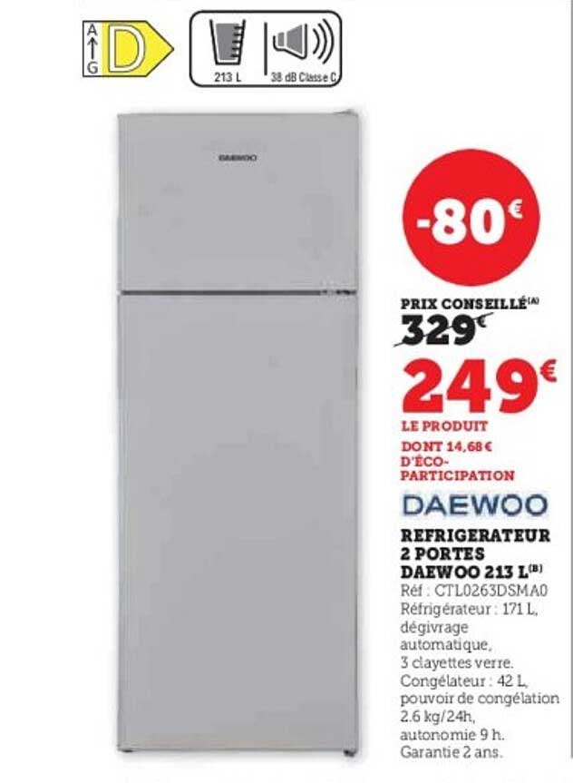 Réfrigérateur 2 PORTES DAEWOO 213 L