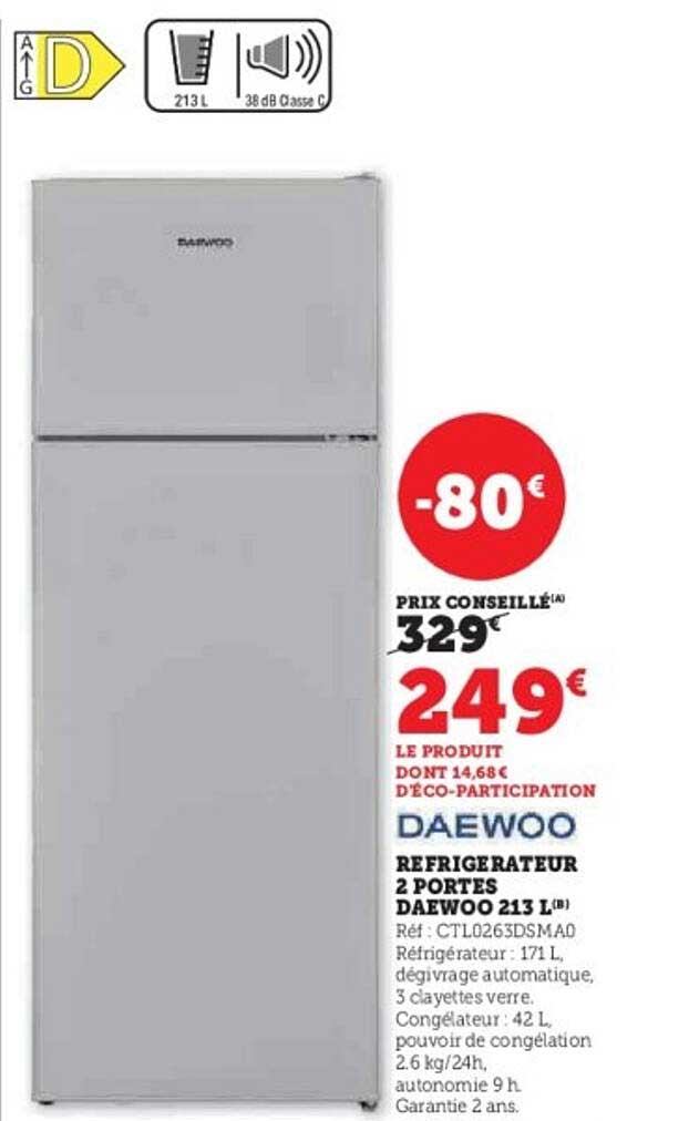 Réfrigérateur 2 Portes Daewoo 213 L