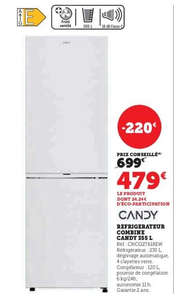 Réfrigérateur Combiné Candy 355 L