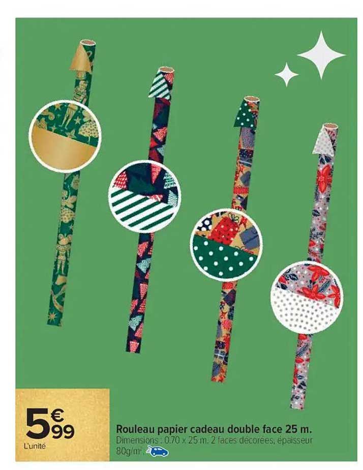 Rouleau papier cadeau double face 25 m.