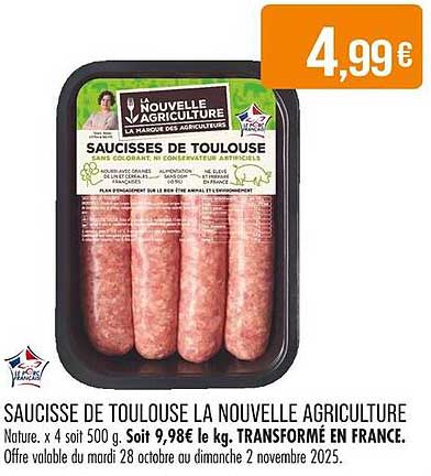 SAUCISSE DE TOULOUSE LA NOUVELLE AGRICULTURE