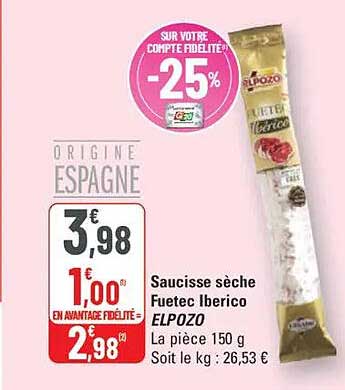 Saucisse sèche Fuetec Iberico ELPOZO