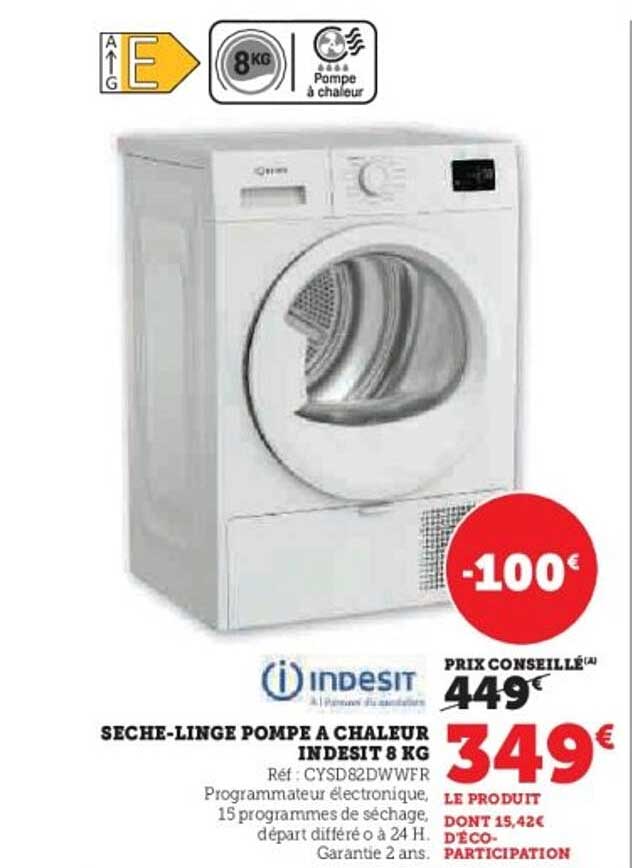 SECHE-LINGE POMPE A CHALEUR INDESIT 8 KG