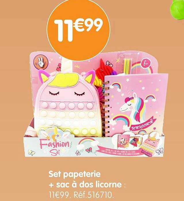 Set papeterie + sac à dos licorne :