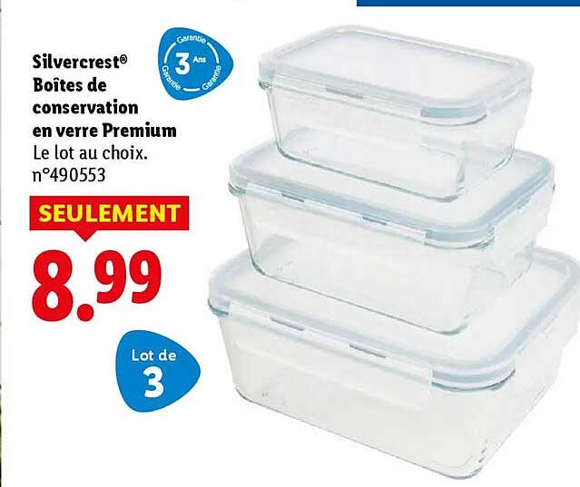 Silvercrest® Boîtes de conservation en verre Premium