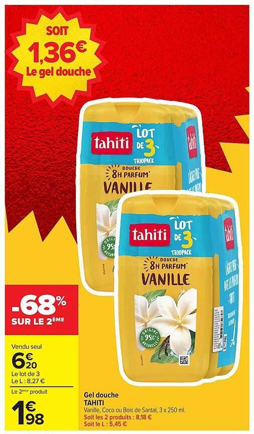 Soit 1,36€ Le gel douche