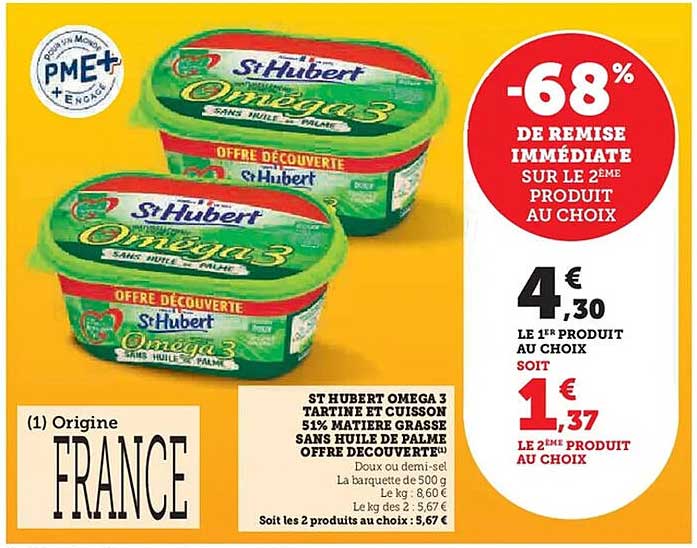 ST HUBERT OMEGA 3 TARTINE ET CUISSON 51% MATERIA GRASSE SANS HUILE DE PALME OFFRE DÉCOUVERTE