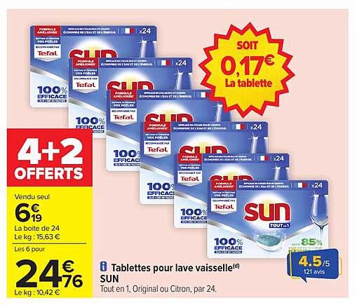 Tablettes pour lave vaisselle SUN