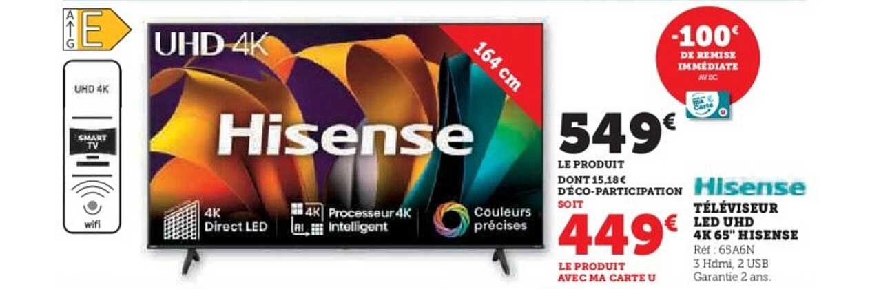 TÉLÉVISEUR LED UHD 4K 65" HISENSE