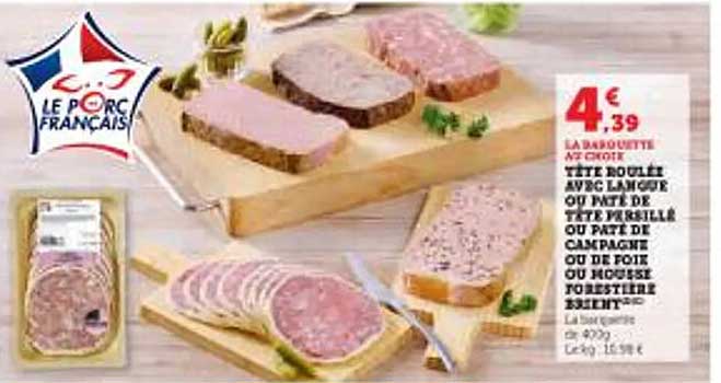 Tête roulée avec lamelle ou pâté de têtefriable ou pâté de campagne ou de foie ou mousse forestière