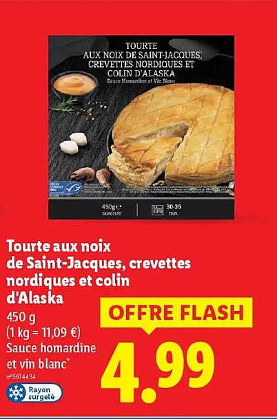 Tourte aux noix de Saint-Jacques, crevettes nordiques et colin d'Alaska
