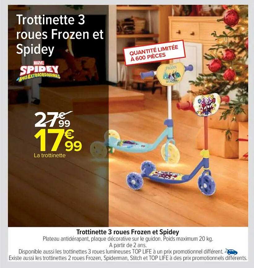 Trottinette 3 roues Frozen et Spidey