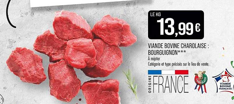 Viande bovine charolaise : Bourguignon***