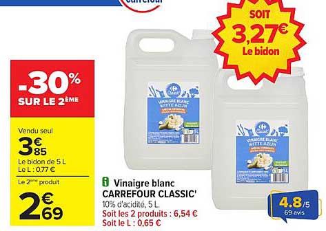 Vinaigre blanc CARREFOUR CLASSIC’ 5 L