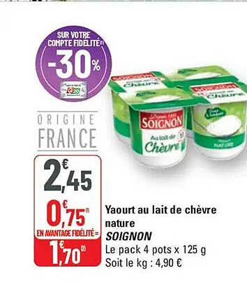 Yaourt au lait de chèvre nature SOIGNON
