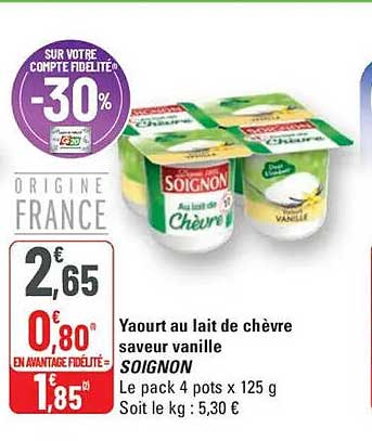 Yaourt au lait de chèvre saveur vanille SOIGNON