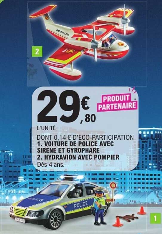1. VOITURE DE POLICE AVEC SIRENE ET GYROPHARE 2. HYDRAVION AVEC POMPIER