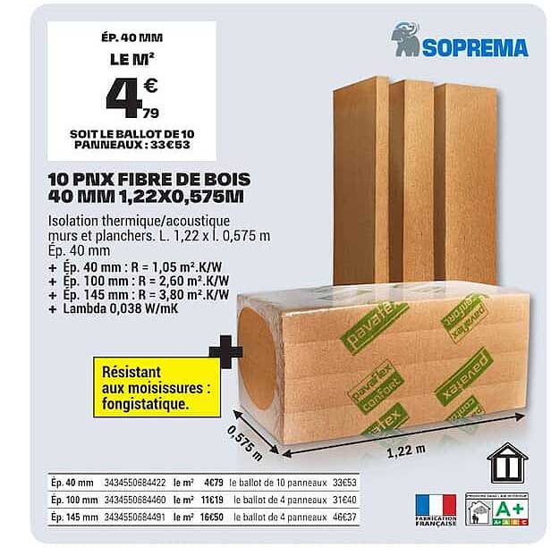 10 PNX FIBRE DE BOIS 40 MM 1,22X0,575M