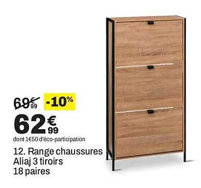 12. Range chaussures Aliaj 3 tiroirs 18 paires