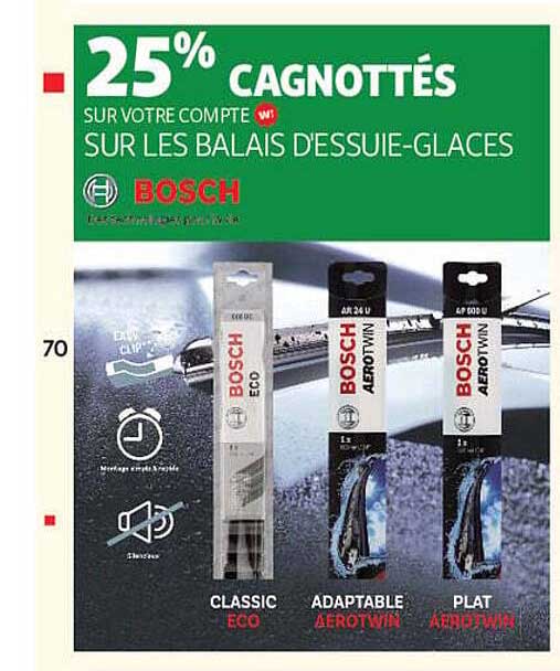 25% cagnottés sur votre compte W sur les balais d'essuie-glaces BOSCH