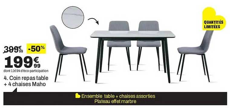 4. Coin repas table + 4 chaises Maho