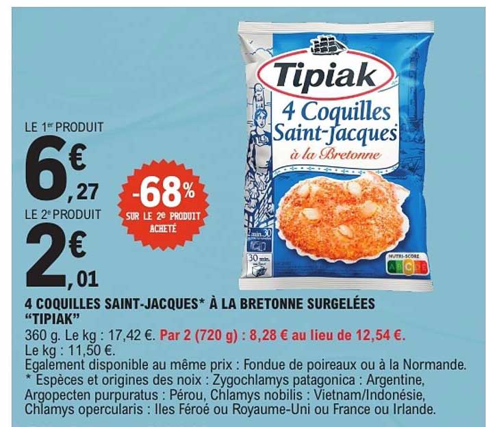 4 Coquilles Saint-Jacques* à la bretonne surgelées “Tipiak”
