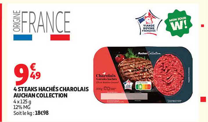 4 STEAKS HACHÉS CHAROLAIS AUCHAN COLLECTION