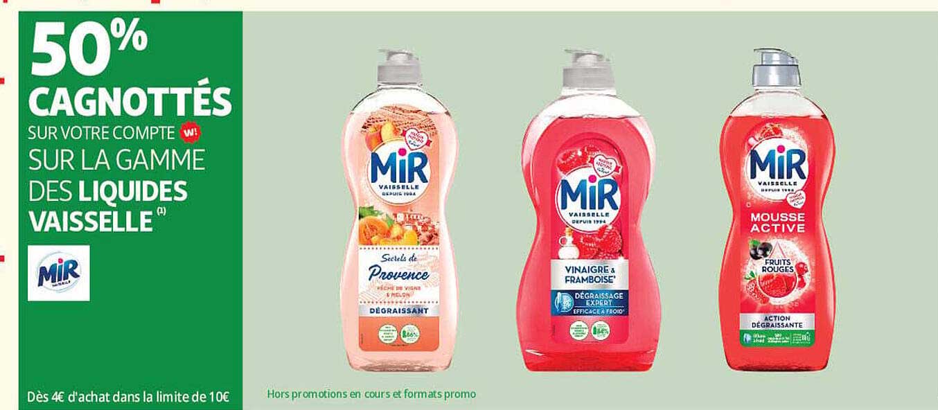 50% cagnotttés sur votre compte wi sur la gamme des liquides vaisselle