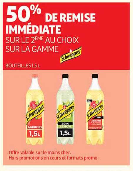 50% DE REMISE IMMÉDIATE SUR LE 2ÈME AU CHOIX SUR LA GAMME Schweppes