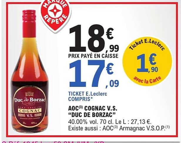 AOC(3) COGNAC V.S. “DUC DE BORZAC”