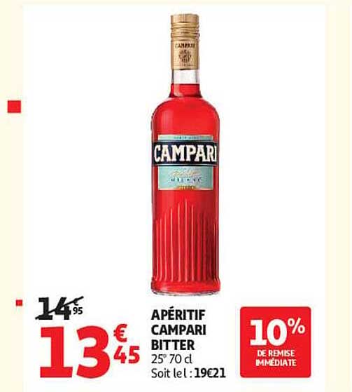 APÉRITIF CAMPARI BITTER 25° 70 cl Soit le l :19€21