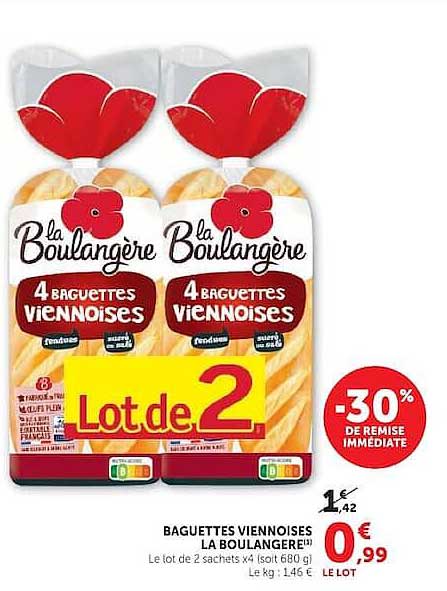 Baguettes viennoises La Boulangère - Lot de 2