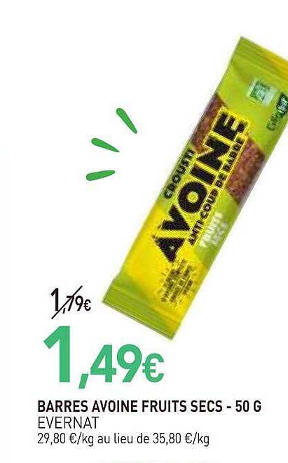 BARRES AVOINE FRUITS SECS - 50 G EVERNAT