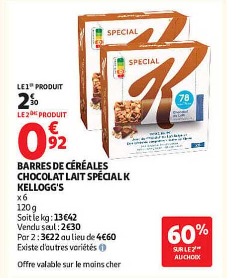 BARRES DE CÉRÉALES CHOCOLAT LAIT SPÉCIAL K KELLOGG'S