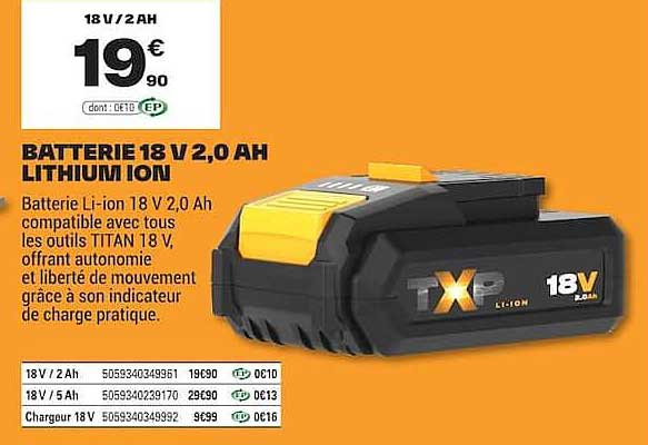 BATTERIE 18 V 2,0 AH LITHIUM ION