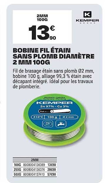 BOBINE FIL ÉTAIN SANS PLOMB DIAMÈTRE 2 MM 100G