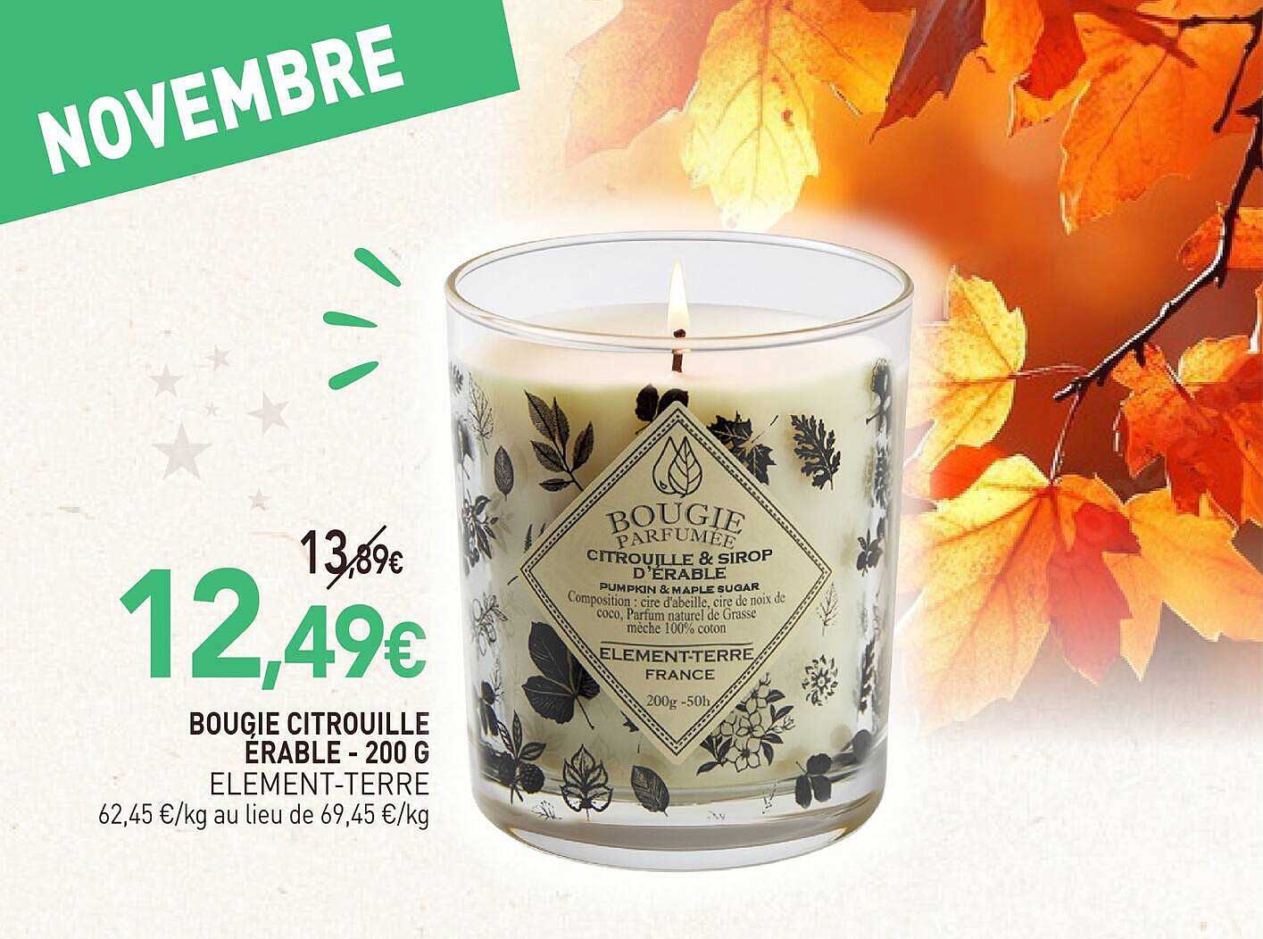 BOUGIE CITROUILLE ÉRABLE - 200 G ELEMENT-TERRE