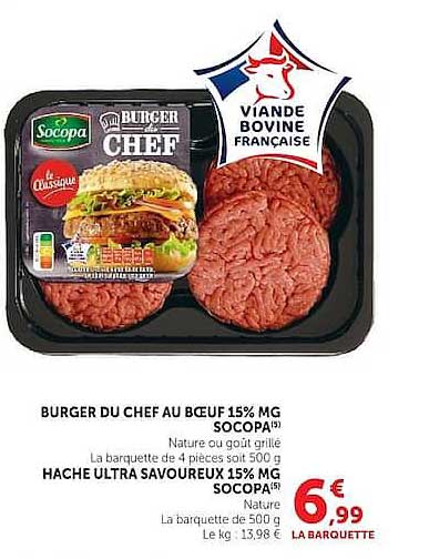 BURGER DU CHEF AU BOEUF 15% MG SOCOPA
