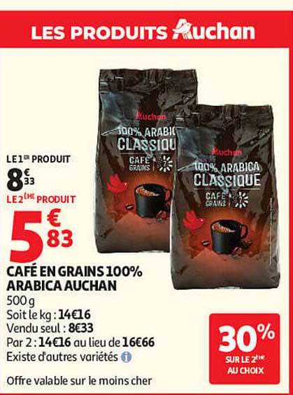 CAFÉ EN GRAINS 100% ARABICA AUCHAN