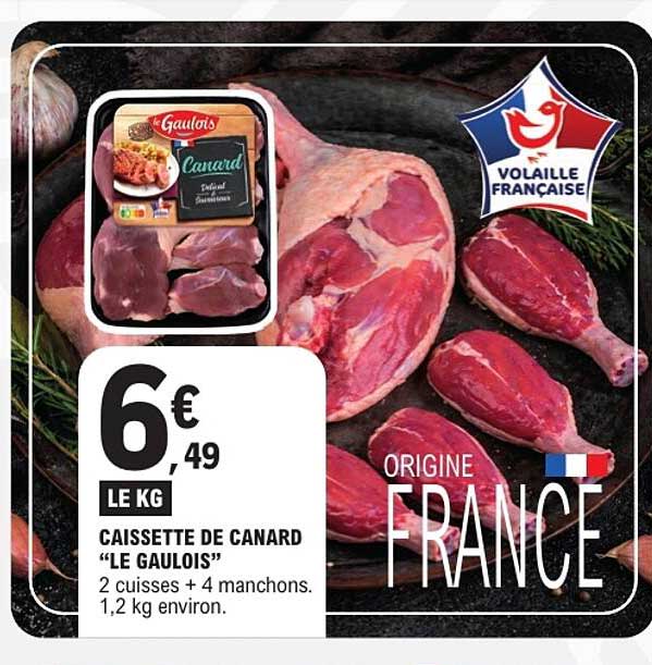 CAISSETTE DE CANARD "LE GAULOIS" 2 cuisses + 4 manchons. 1,2 kg environ.