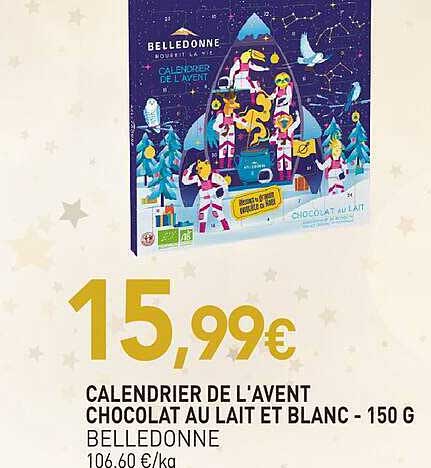 CALENDRIER DE L'AVENT CHOCOLAT AU LAIT ET BLANC - 150 G BELLEDONNE