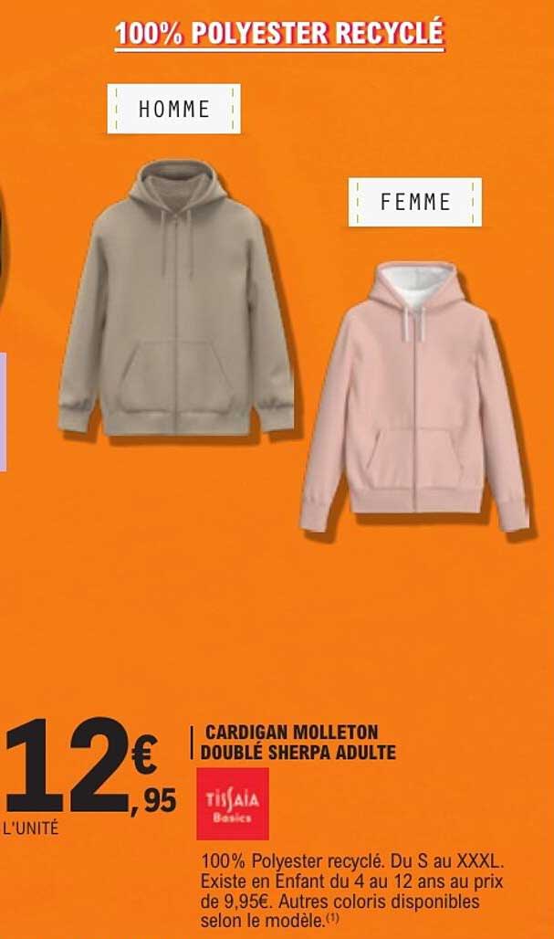 CARDIGAN MOLLETON DOUBLÉ SHERPA ADULTE