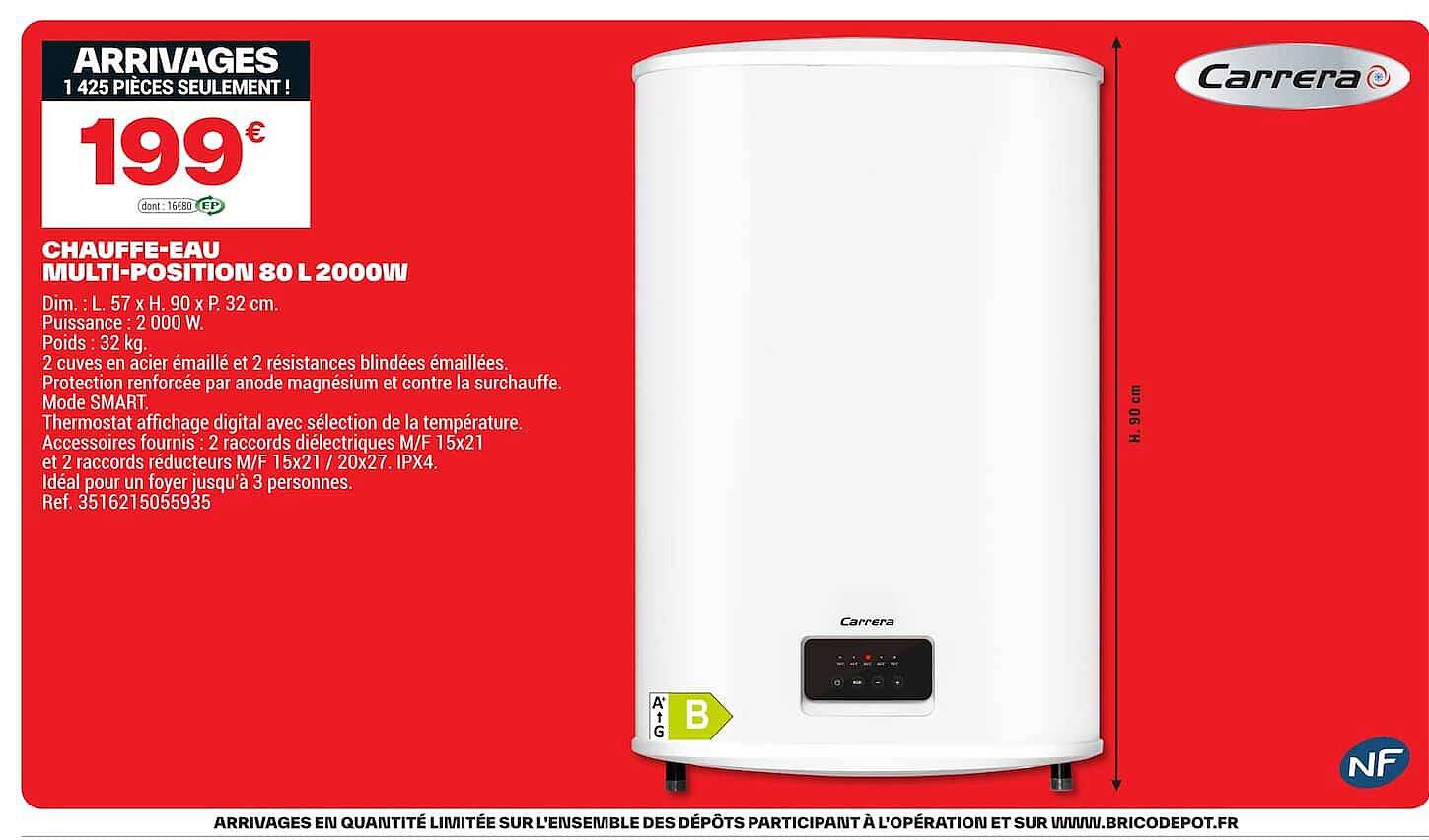 CHAUFFE-EAU MULTI-POSITION 80 L 2000W