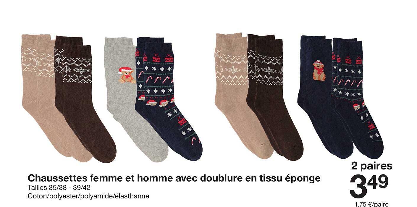 Chaussettes femme et homme avec doublure en tissu éponge