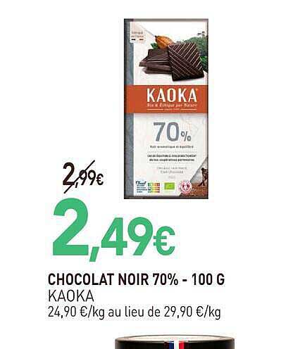 CHOCOLAT NOIR 70% - 100 G KAIKA